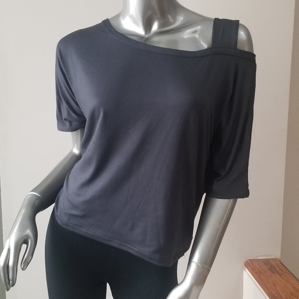 Black One Shoulder T-Shirt - with Free Gift